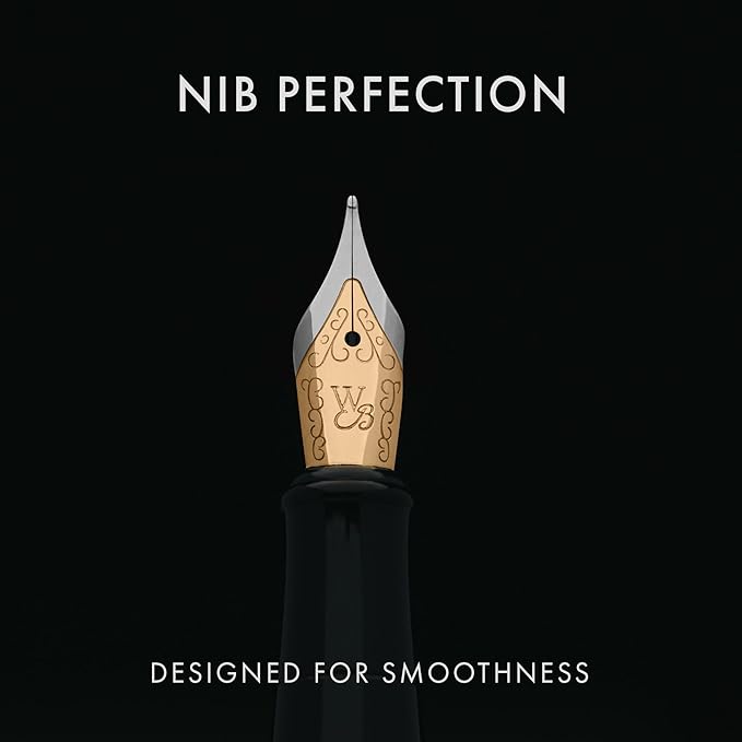 Wordsworth & Black Fountain Pen Set, 18K Gilded Medium Nib, Includes 24 Pack Ink Cartridges, Ink Refill Converter & Gift Pouch, Gold Finish, Calligraphy, [Racing Green], Perfect for Men & Women