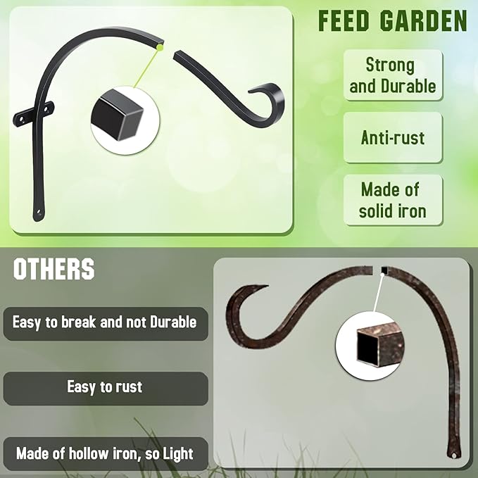 FEED GARDEN 18 Inch 2 Pack Outdoor Hanging Plant Bracket