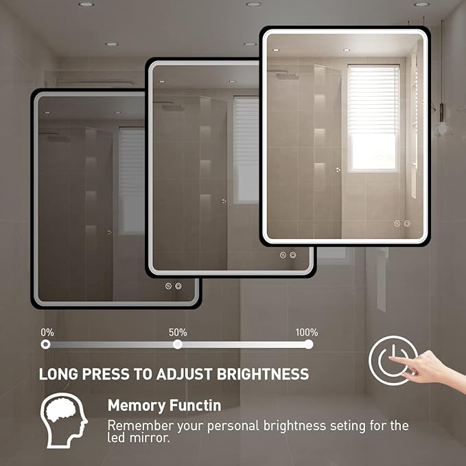 30X36 Inch LED Mirror for Bathroom, Large Wall Mounted Makeup Mirror, Dimmable