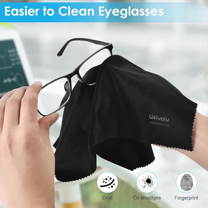 Wsivoiv 6PCS Large Eyeglass Cleaning Cloths, 12 x12 inches Glasses Cleaner, Individually Wrapped, Premium Microfiber Cleaning Cloth for Glasses, TV, Laptop Screens and Lens, Easier to Grip and Use