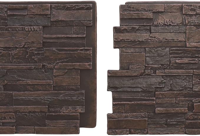 EverStone Cascade Faux Stone Panel, 48 5/8"W x 24 3/4"H x 1 1/4"D, Dark Tobacco