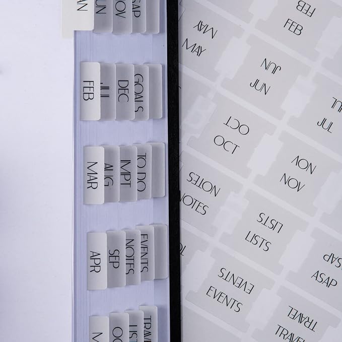 DiverseBee Laminated Planner: 24 Peel and Stick Tabs (12 Monthly, 4 Blank), Sand Color Dividers