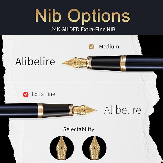 HDDNB Blue Luxury Fountain Pen Set for Men and Women with Gift Box, 24K Gold Finish and Gilded Nib(Extra Fine) with 5 Black Ink Cartridges and Converter