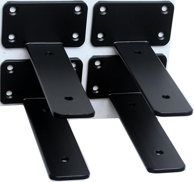 2 Pack - 6 inch Black Hidden L Shelf Bracket Iron Floating Shelf Brackets