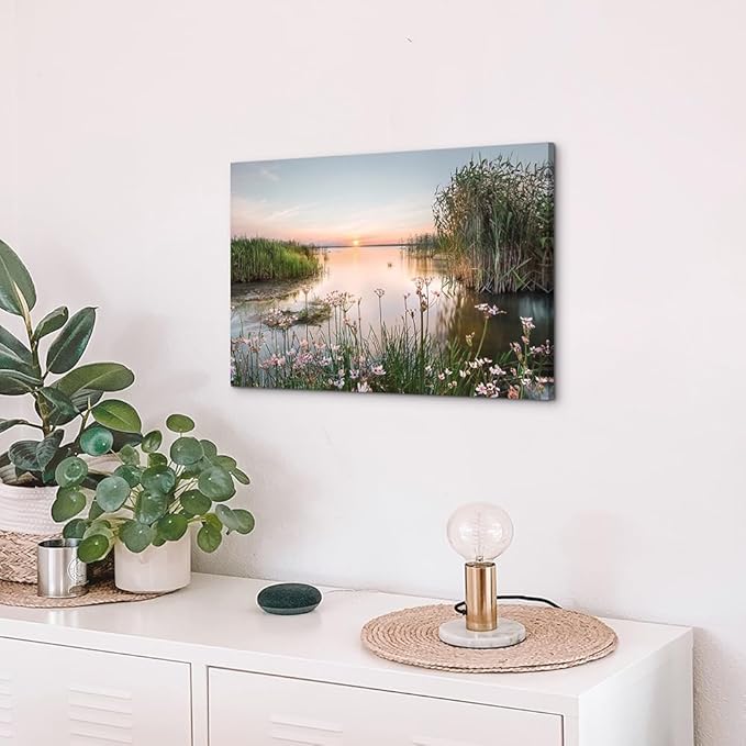 lake pictures wall decor artwork: scenic canvas wall art lake scene artwork nature scenery painting - sunset landscape prints for bedroom house 16"x11"