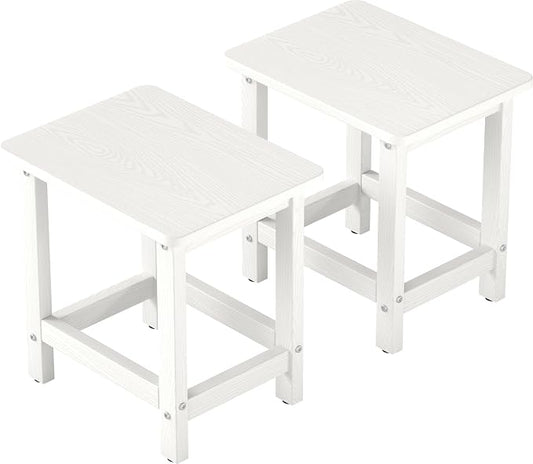Set of 2 HDPE Outdoor Side Table, Weatherproof Small Outdoor Table for Adirondack, 16.6-Inch Patio Square End Tables for Garden, Backyard, Porch, Deck, Balcony, Poolside (White)