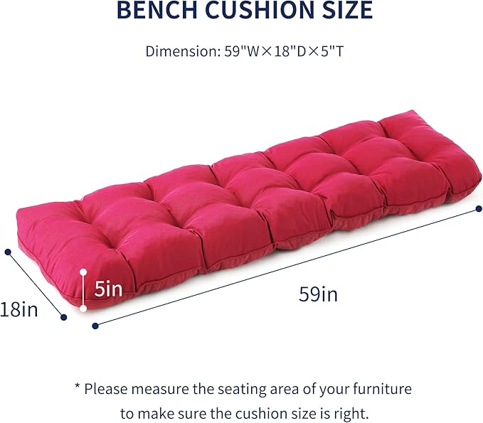 IPYNBAP Outdoor Bench Cushion, 59x18x5 Inch, Waterproof Bench Cushion for Outdoor/Indoor Furniture, Tufted Patio Bench Seat Cushion, Fade Resistant Outdoor Cushions for Porch Swing Couch, Burgundy