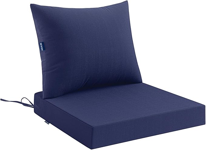 MIULEE Navy Outdoor Chair Cushion 24x24 Inch for Patio Furniture Linen Textured Waterproof & 3 Year Color Fastness Seat and Back Couch Cushion with Ties No Slip Design
