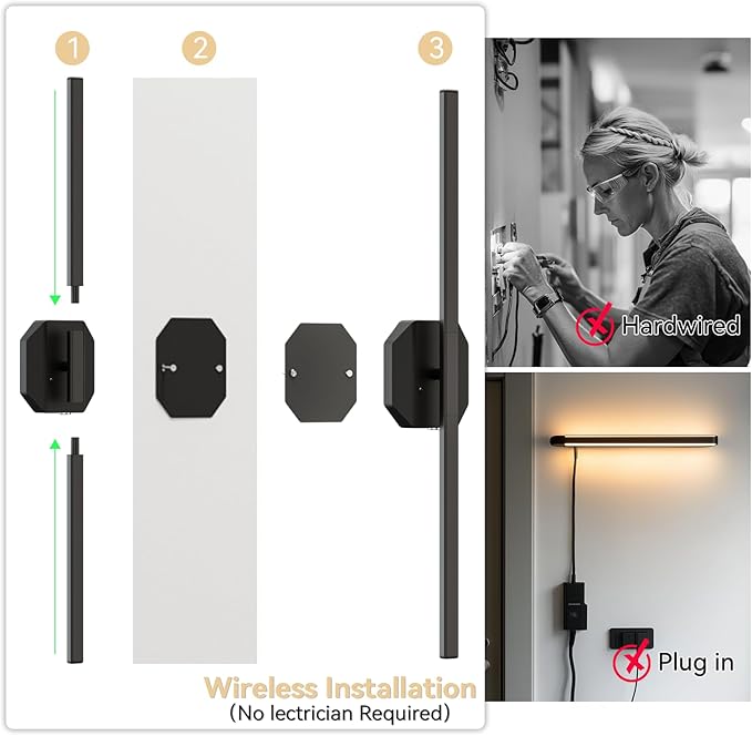 Wall Sconces Set of Two Battery Operated Wall Sconce, Wireless Wall Light USB