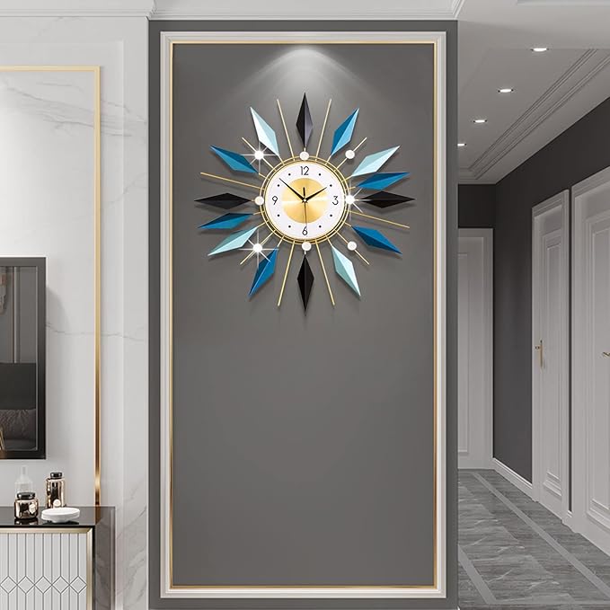 Large Metal Decorative Wall Clocks Silent Non-Ticking, 3D Modern Art Clock Home