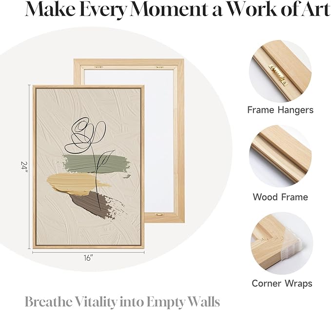 Framed Abstract Boho Wall Art for Living Room, 3 Piece Large Neutral Canvas