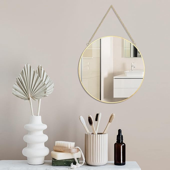 LONGWIN Hanging Wall Circle Mirror Decor Gold Geometric Mirror