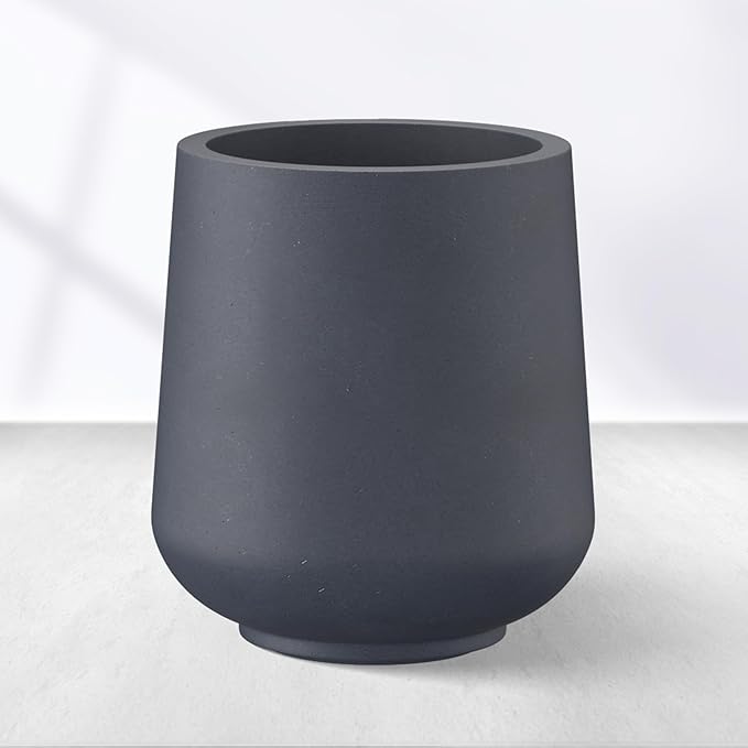 Kante 15.3" Dia Round Concrete Planter, Outdoor Indoor Large Plant Pots Containers with Drainage Hole and Rubber Plug for Home Garden Patio, Dark Gray