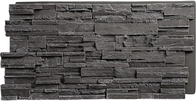EverStone Cascade Faux Stone Panel, 48 5/8"W x 24 3/4"H x 1 1/4"D, Graphite