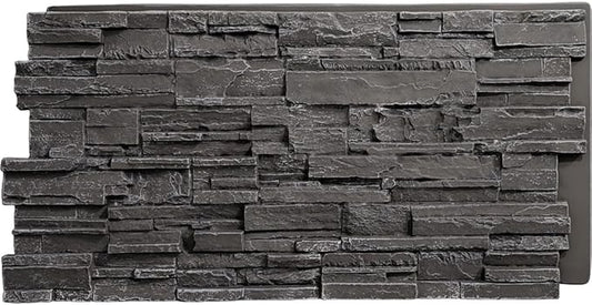 EverStone Cascade Faux Stone Panel, 48 5/8"W x 24 3/4"H x 1 1/4"D, Graphite