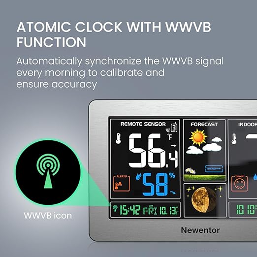 Newentor Weather Station Wireless Indoor Outdoor Thermometer, Color Display