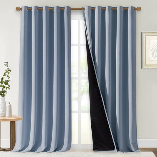 NICETOWN Full Shading Curtains for Windows, Vintage Blue, 62 inches W x 95