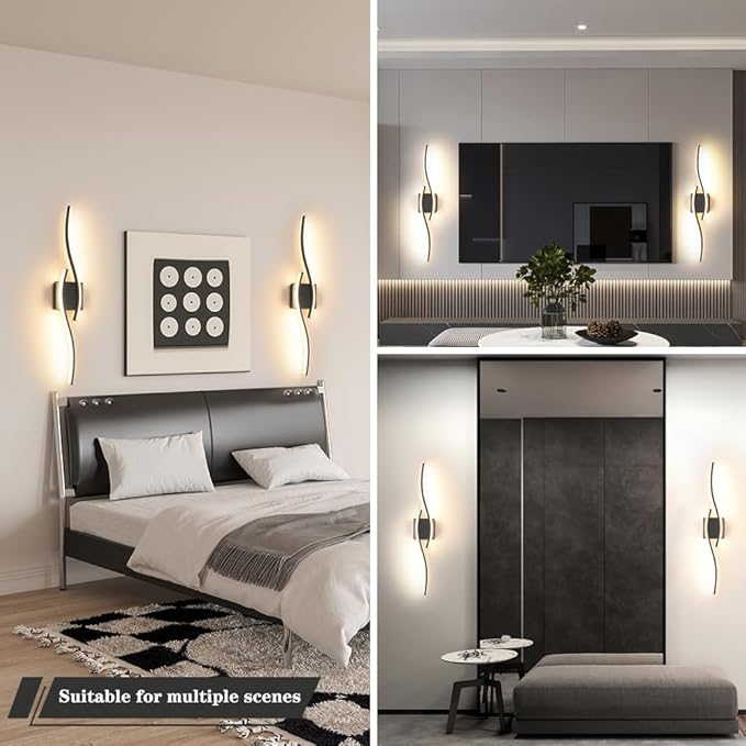 Daunton Modern Hardwired Wall Sconce Set of 2, LED Black Wall Light