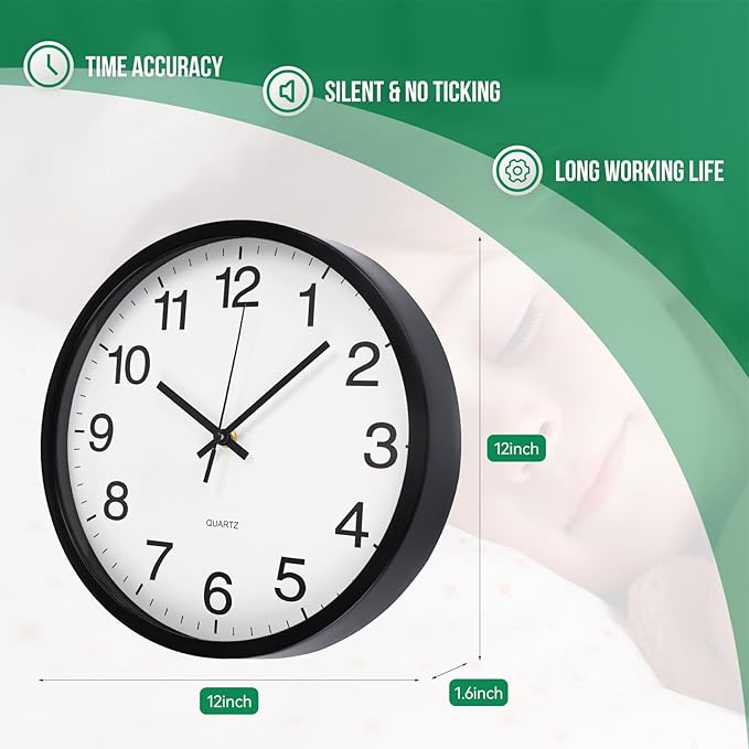 Wall Clock Non-Ticking Silent Quartz Movement Decor Clock Modern Simple Style