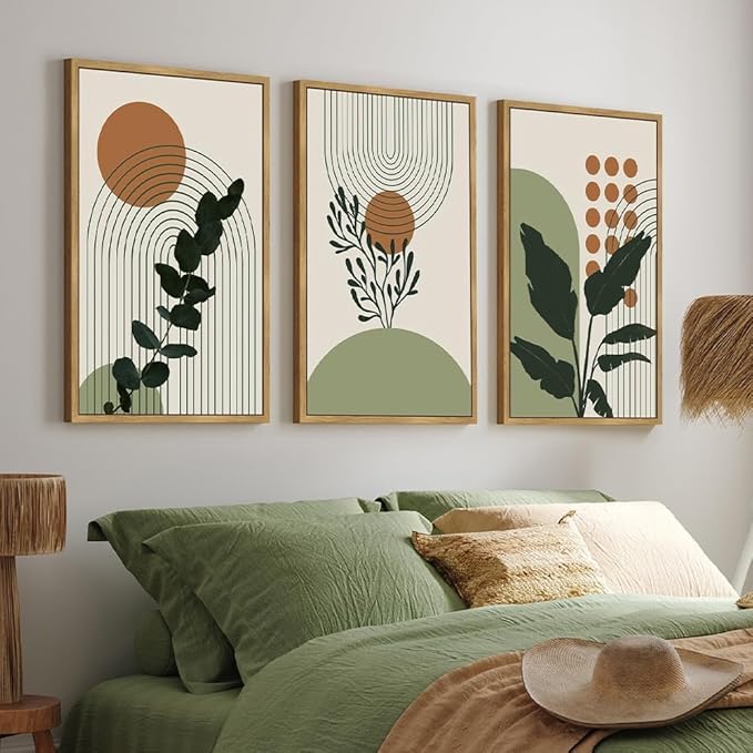 PHOPAGO Boho Plant Wall Art Green Botanical Bohemain Framed Wall Printing