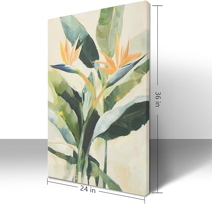 JolyWell Hand-paintd Botanical Canvas Wall Art Sage Green Leaf Tropical Plant