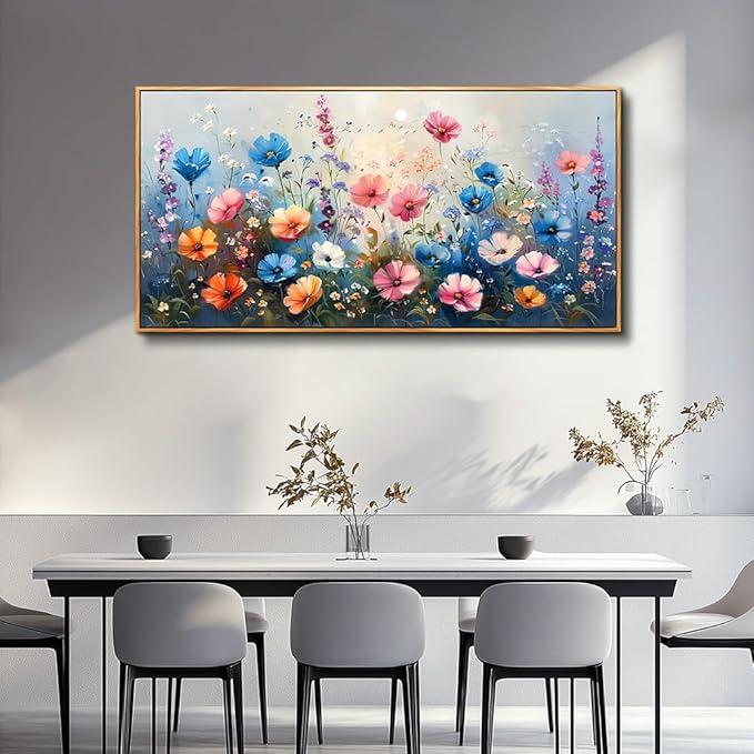 QIYILEXWART Large Wall Art For Living Room Canvas Wall Decor For Bedroom Watercolour Painting Office Decoration Colorful Flowers Wall Picture Artwork Ready To Hang Home Decor Wood Framed