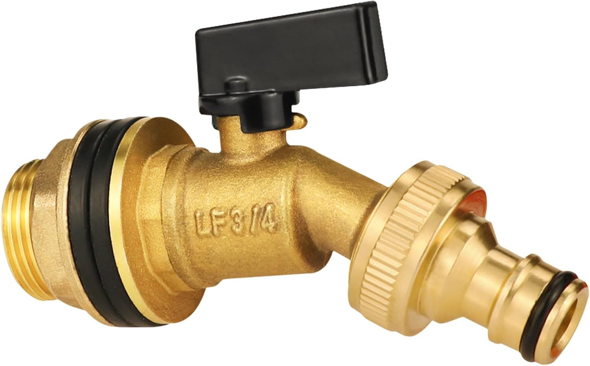 spigot for rain barrel parts kit, brass water barrel spigots accessories for 55 gallon bucket, garden hose connector adapter bulkhead fitting, 1-1/4 inch O.D. thread 5/8 inch barb O.D.