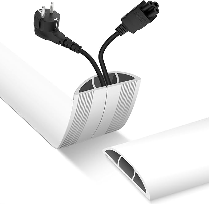 Floor Cord Cover, Cable Protector, 0.63W x 0.31H inches, Wire Cover for Extension Cords, Floor Cable Covers Prevent Cable Trips (White, 50-3 Feet)