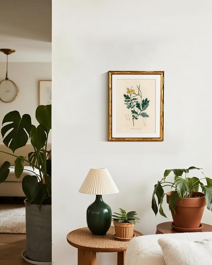 InSimSea Gold Bamboo Framed Canvas Wall Art, Kitchen Herbs Botanical Paintings