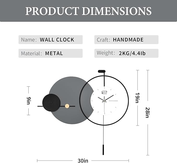 Large Modern Wall Clock for Living Room, Decorative Silent Battery Operated