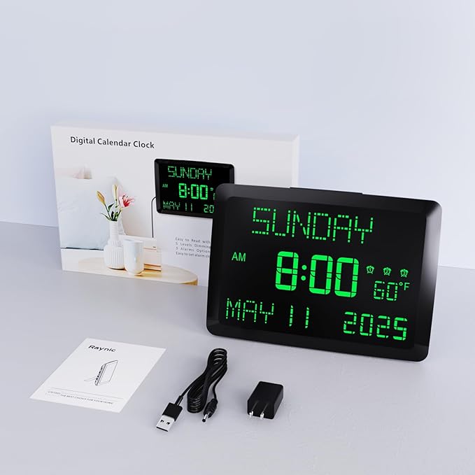 Raynic Day Clock, 11.5" Large Display Calendar Clock