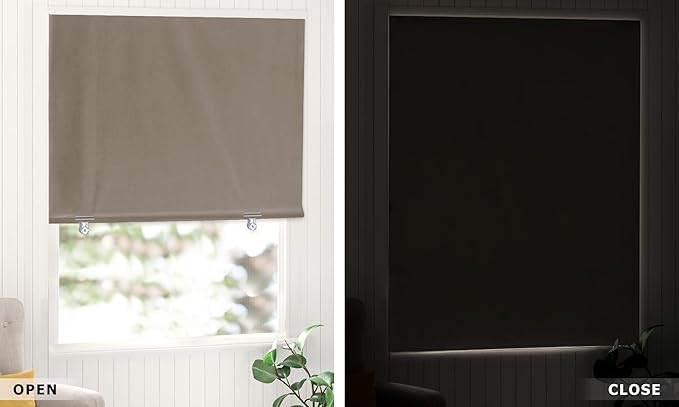 LazBlinds 100% Blackout Roller Shades, No Tools No Drill Cordless Blinds