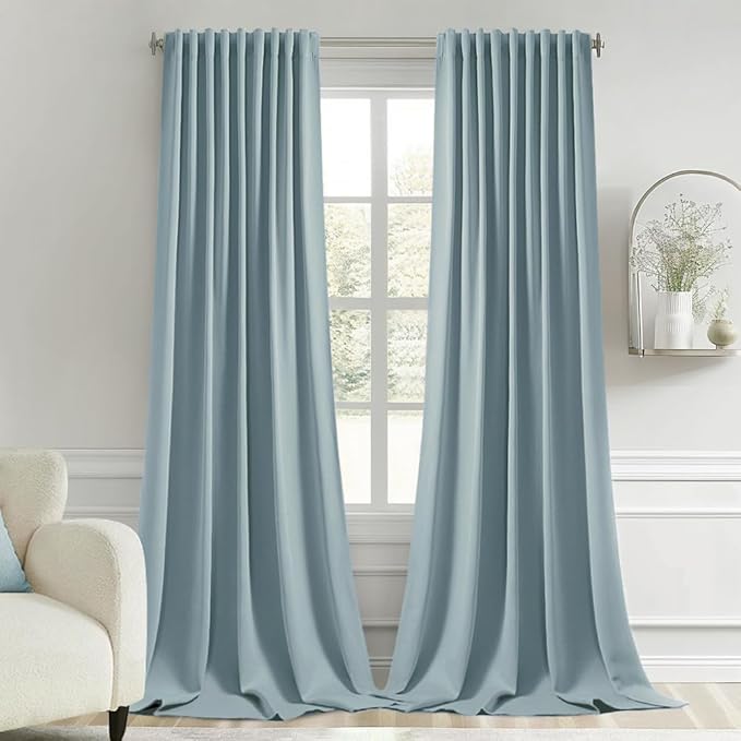 MIULEE Slate Blue Back Tab Blackout Curtains 102 Inch Long 2 Panels Set