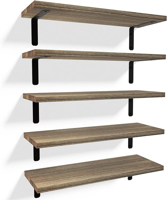 RICHER HOUSE Rustic Wood Shelves Set of 5, Farmhouse Style Floating Shelf