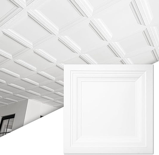 Art3d 24-Pack Square Drop Ceiling Tile 2ft x 2ft in White, PVC Ceiling Panel 24