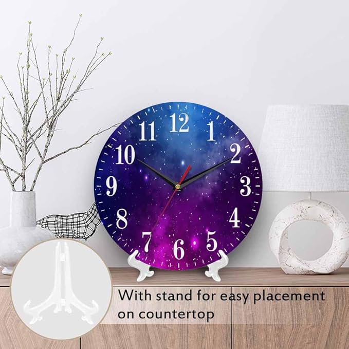 Mxocom Colourfull Sky Wall Clock Blue Purple Nebula White Colour Star 10 Inch