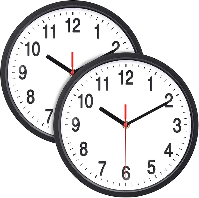 Foraineam 2-Pack Silent Non Ticking Wall Clock