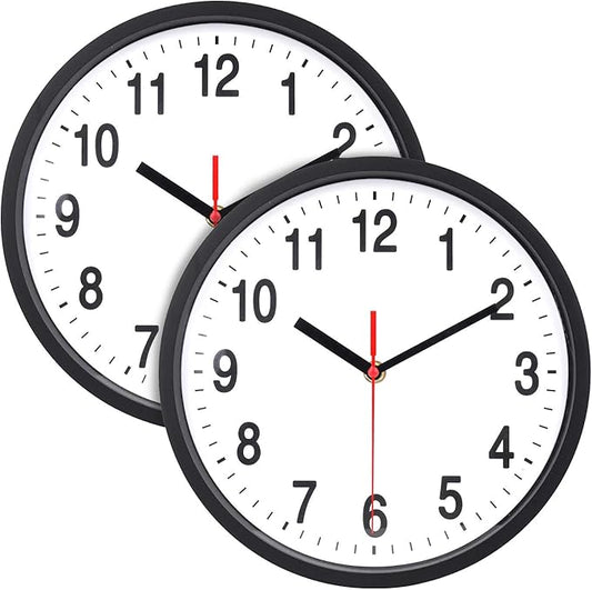 Foraineam 2-Pack Silent Non Ticking Wall Clock