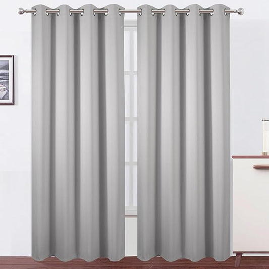 LEMOMO Blackout Curtains 52 x 120 Inch Long Light Grey Curtains Set of 2 Panels