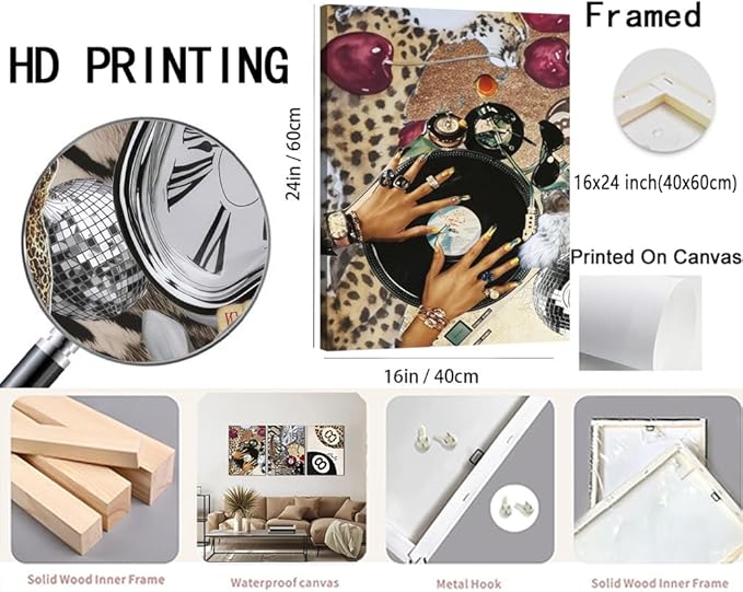 Fashion Cheetah Wall Art Set of 3 Leopard Wall Decor Pictures Lucky 8 Ball