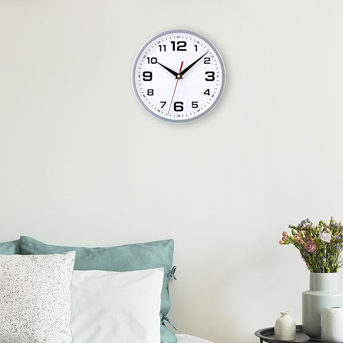 Wall Clock Silent Non-Ticking 8 Inch Modern Clocks Battery Operated Small