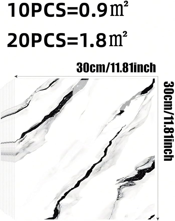 Chejiaye 10pcs Marble Peel and Stick Backsplash Waterproof Washroom Wall Panels