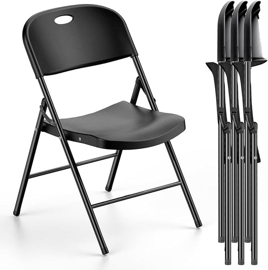 Nazhura 350 Weight Limit Heavy Duty Plastic Folding Chair with Reinfoced Steel Frame for Indoor and Outdoor, Wedding, Party, Restaurant, Meeting Room, Patio and Garden (4, Black)
