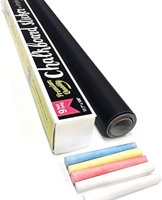 Extra Large Chalkboard Peel and Stick Paper 9 Feet roll + Color Chalk Included