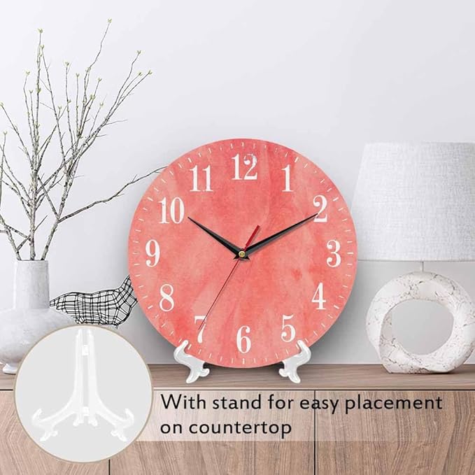 Mxocom Coral Red Wall Clock Magenta Pastel Artistic 10 Inch Silent Non Ticking