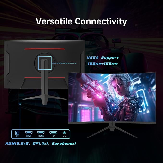 KTC 32 Inch Curved Gaming Monitor, FHD 1080P 165Hz PC Monitor, 1500R, 122% sRGB with HDR, FreeSync Premium, HDMI 2.0x2, DisplayPort 1.4, VESA Compatible, Tilt Adjustable, Eye Care, H32S17C