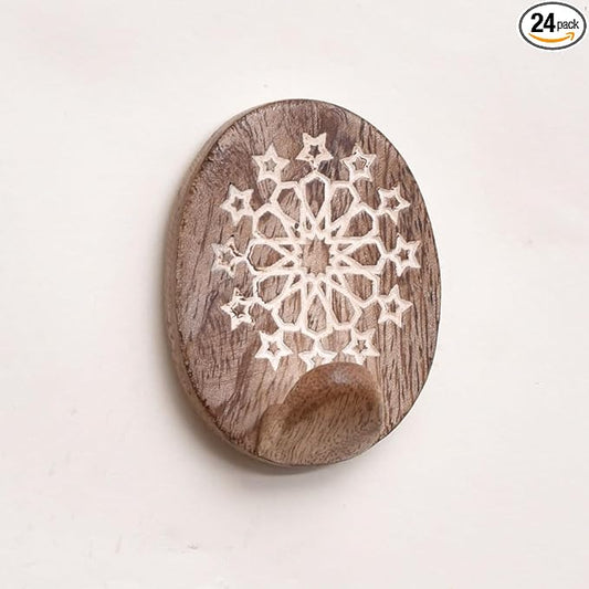 IndianShelf 6 Lb- 24 Pieces Decorative Wood Adhesive Wall Hooks–Boho Peel and