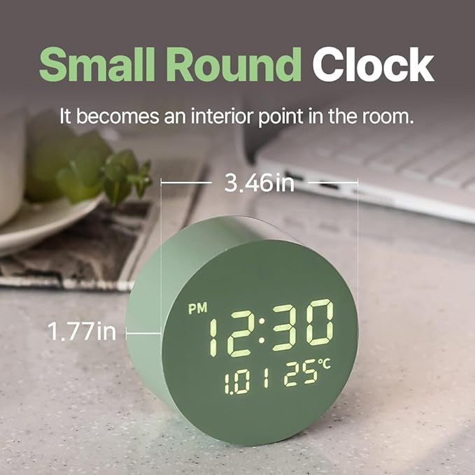 FLT Moonfall Wood Interior LED Desk Clock-White (Designed in Korea)- Time, Date, Temperature Display, Customizable Alarms, Auto Brightness, Compact 3.46-Inch Size, USB Cable & Adapter Included