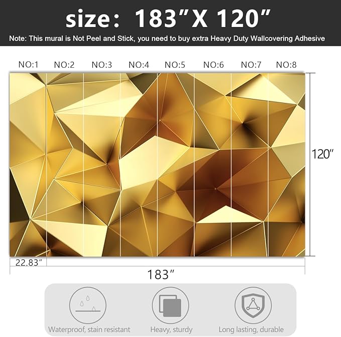 -3D Gold Geometry Fabric Wallpaper Living Room Bedroom Bathroom Modern Large