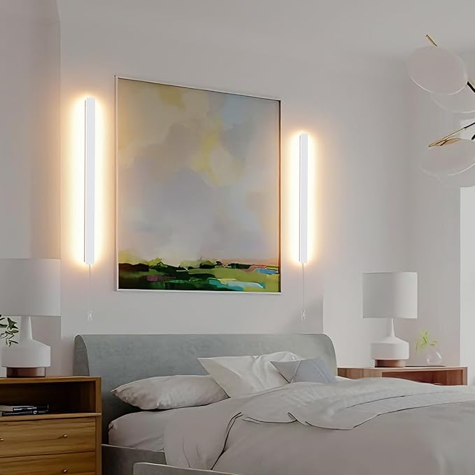 KELUOLY Modern Plug in Wall Lights, 31.4 inch Frosted White LED Long Wall Sconce